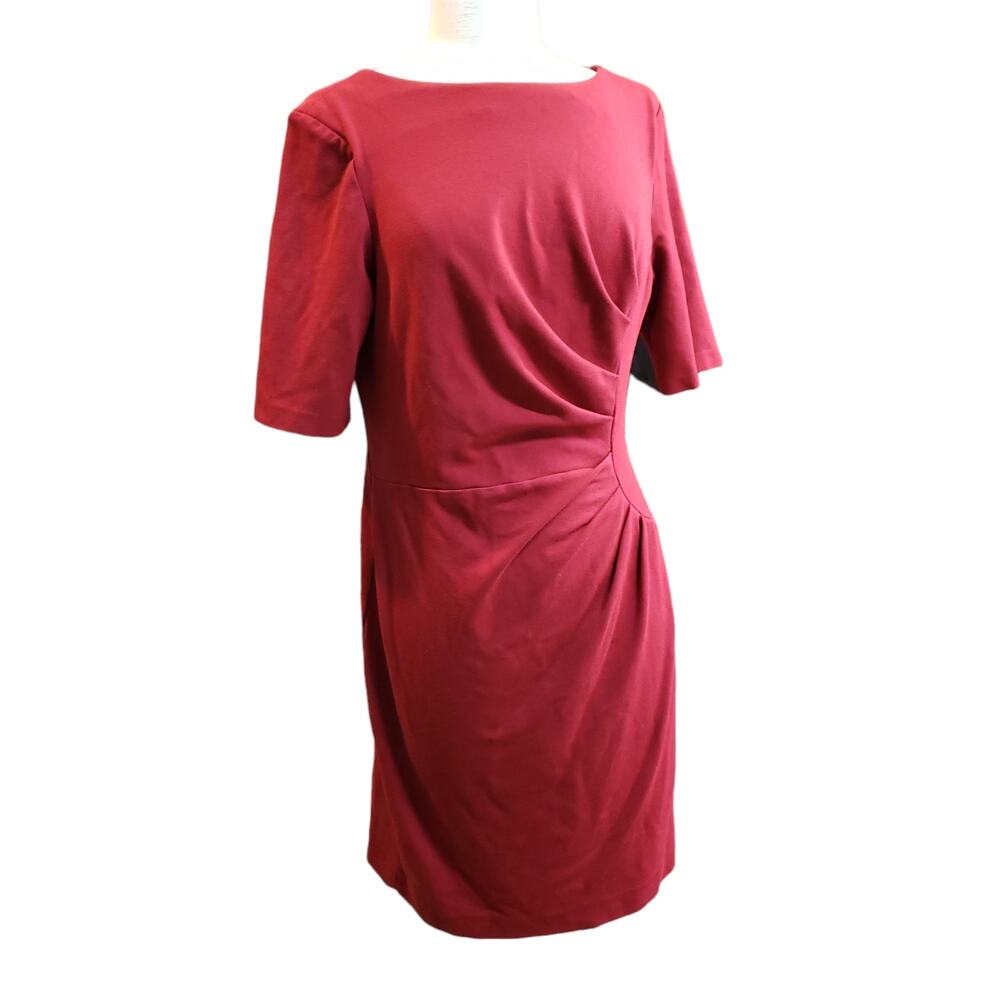 Just Taylor Dress Womens 10 Midi Red Cinched Waist 1/2 Sleeve Zip Preppy Work